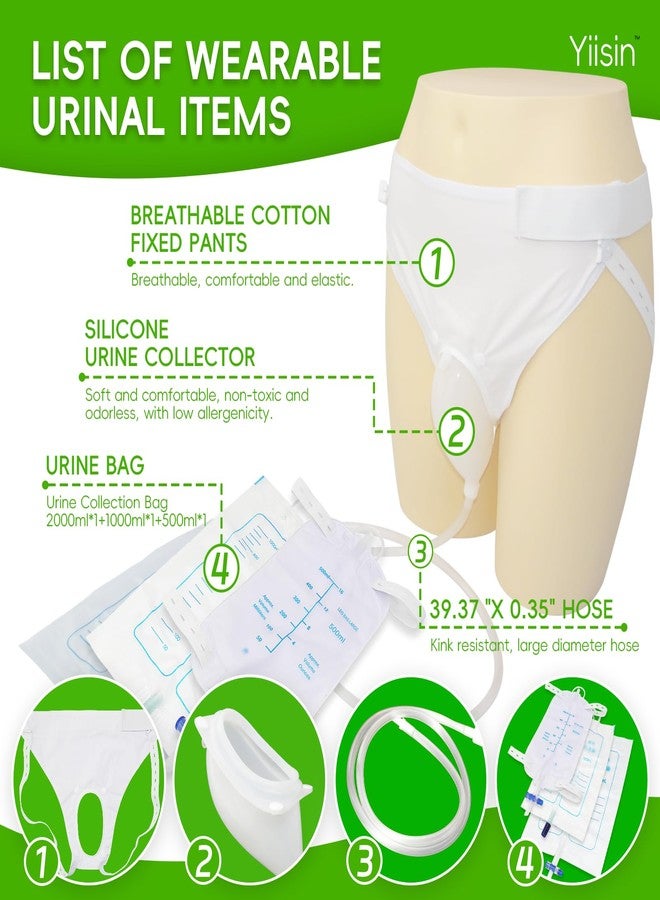 Yiisin External Condom Catheter for Elderly Men Age 80,Portable Reusable Wearable Silicone Urinals,Secure Comfortable Fit,with 3 Catheters Drainage Bags,Overnight Incontinence Urinal Solution - Image 3
