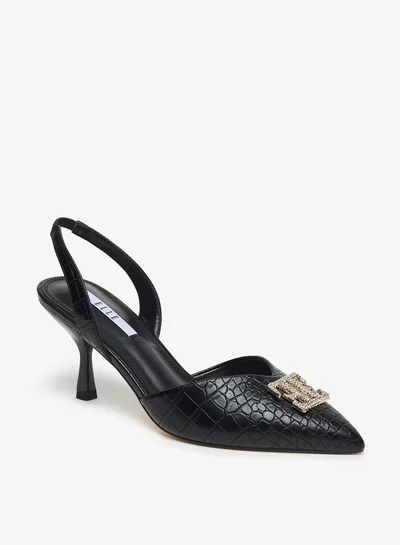 ELLE Women's Logo Detail Slingback Pumps with Stiletto Heels