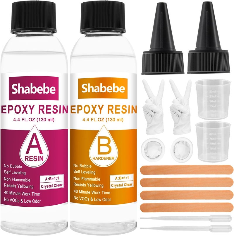 Shabebe Epoxy Resin, 8.8OZ Epoxy Resin Crystal Clear, Not-Yellowing No-Bubble, Self Leveling Easy-Pour Easy Mix 1:1 Casting Kit & Coating for DIY Jewelry Making, Art Resina Clear Crafts, Molds, River Tables - Image 1