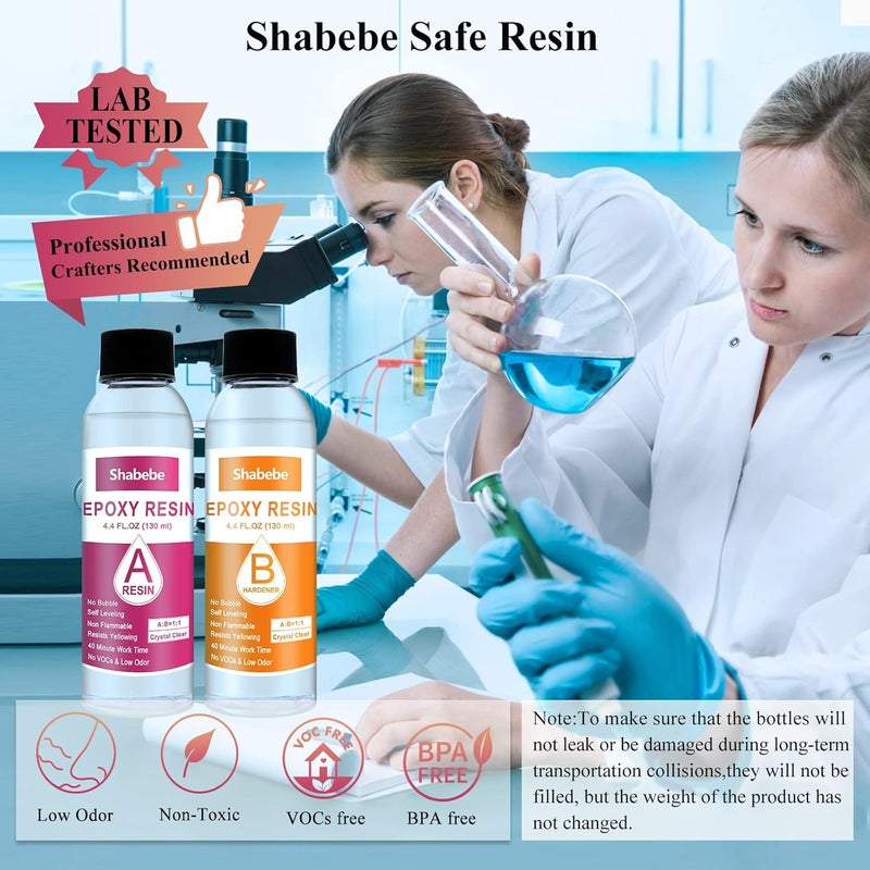 Shabebe Epoxy Resin, 8.8OZ Epoxy Resin Crystal Clear, Not-Yellowing No-Bubble, Self Leveling Easy-Pour Easy Mix 1:1 Casting Kit & Coating for DIY Jewelry Making, Art Resina Clear Crafts, Molds, River Tables - Image 3