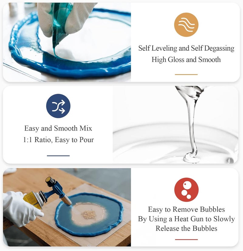 Shabebe Epoxy Resin, 8.8OZ Epoxy Resin Crystal Clear, Not-Yellowing No-Bubble, Self Leveling Easy-Pour Easy Mix 1:1 Casting Kit & Coating for DIY Jewelry Making, Art Resina Clear Crafts, Molds, River Tables - Image 4
