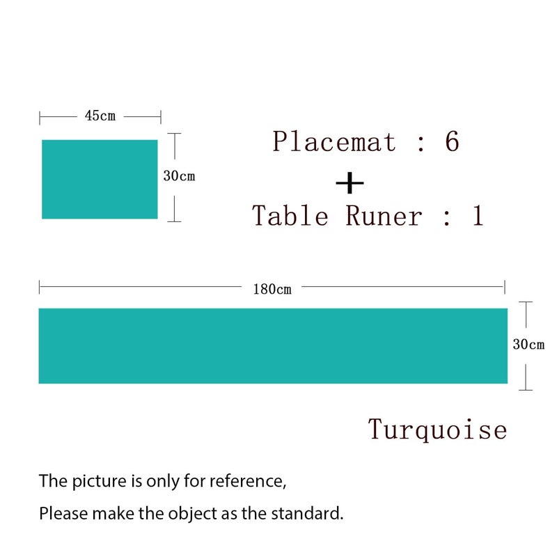 PIGCHCY Elegant Placemats with Matching Table Runner Durable Cleaning Placemats for Dining Table Sets(6pcs Placemats+1pcs Table Runner Same Style  Turquoise) - Image 2