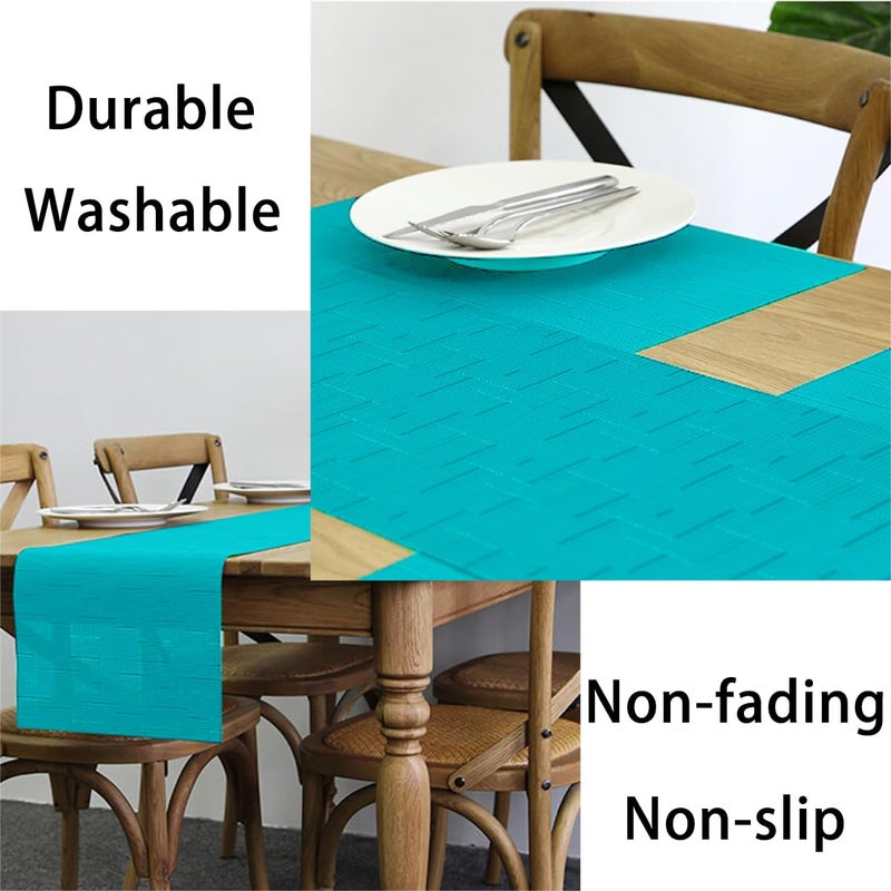 PIGCHCY Elegant Placemats with Matching Table Runner Durable Cleaning Placemats for Dining Table Sets(6pcs Placemats+1pcs Table Runner Same Style  Turquoise) - Image 4