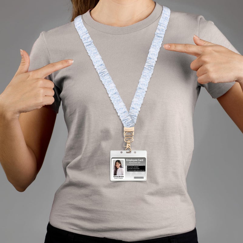 MyfavoriteK Stylish Scrunchie Lanyard for ID Badges Cute Neck Stretchy Lanyard for Keys Retractable Keychain Holder (Cotton Blue) - Image 5