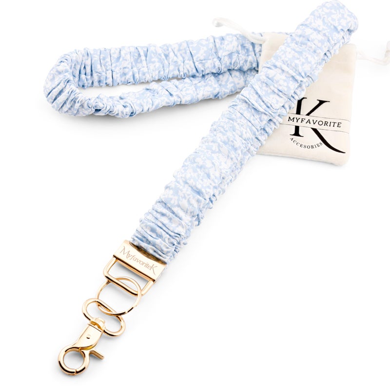 MyfavoriteK Stylish Scrunchie Lanyard for ID Badges Cute Neck Stretchy Lanyard for Keys Retractable Keychain Holder (Cotton Blue) - Image 1
