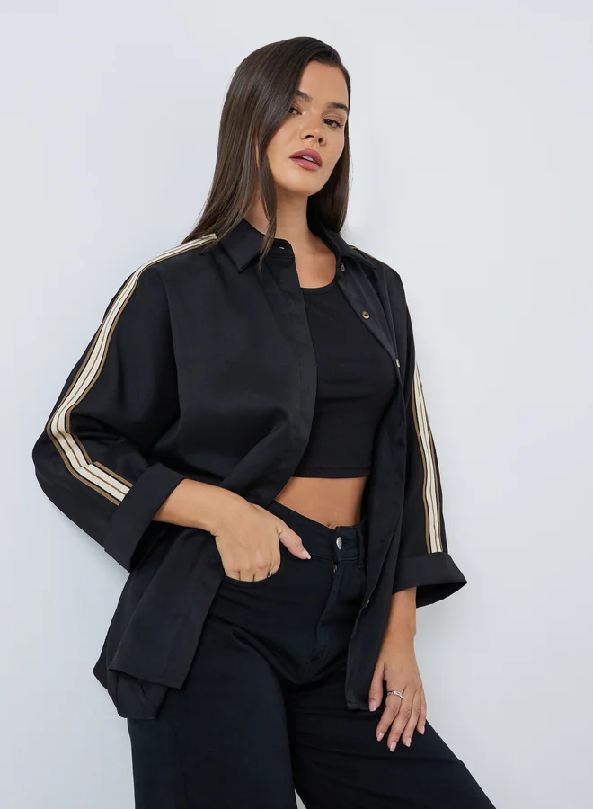 Styli Styli Women Black Relaxed Fit Shirt with Taping Sleeve