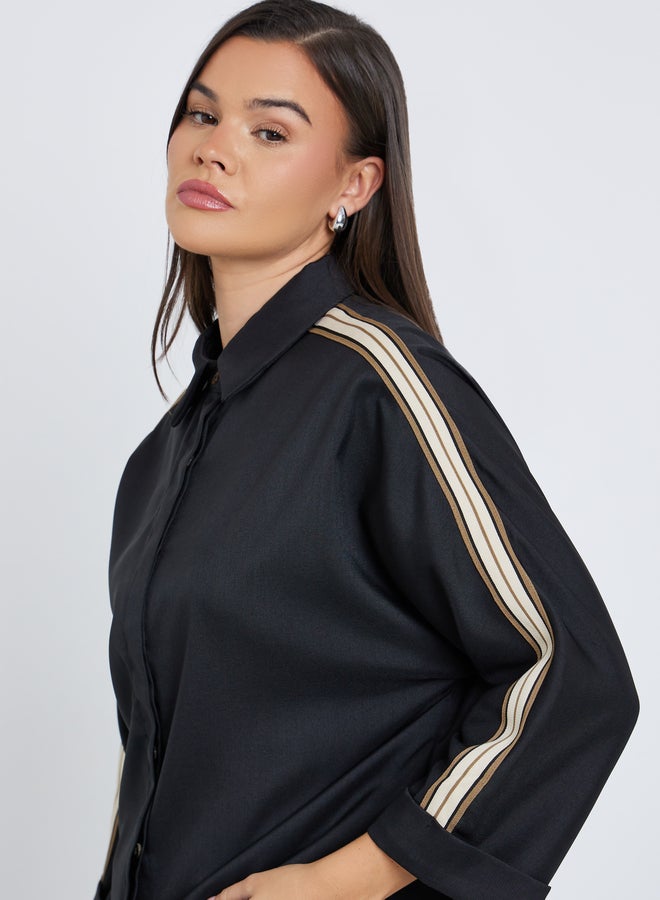 Styli Women Black Relaxed Fit Shirt with Taping Sleeve - Image 4