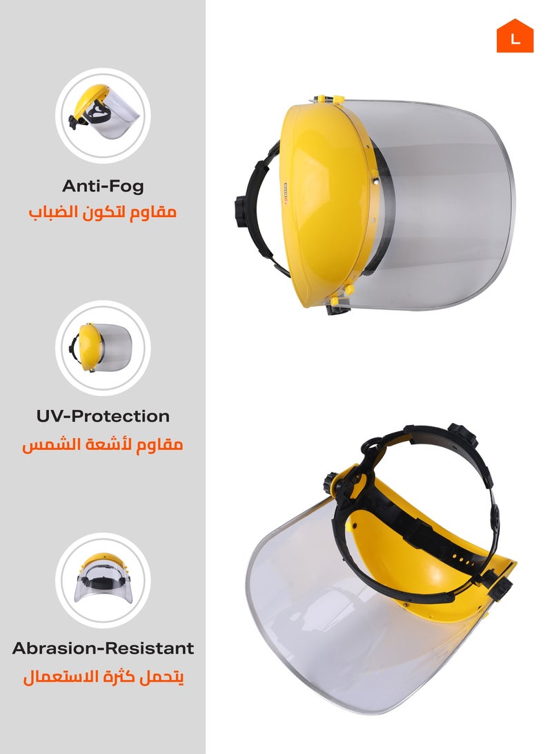 Protective Welding Face – Yellow – Full Transparent Shield with Adjustable Headgear and Clear Visor – Ideal for Welding, Cutting, and Workshop Safety