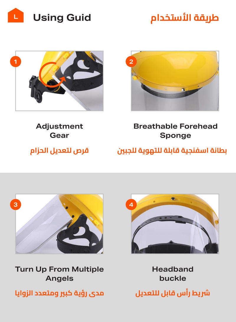 Protective Welding Face – Yellow – Full Transparent Shield with Adjustable Headgear and Clear Visor – Ideal for Welding, Cutting, and Workshop Safety