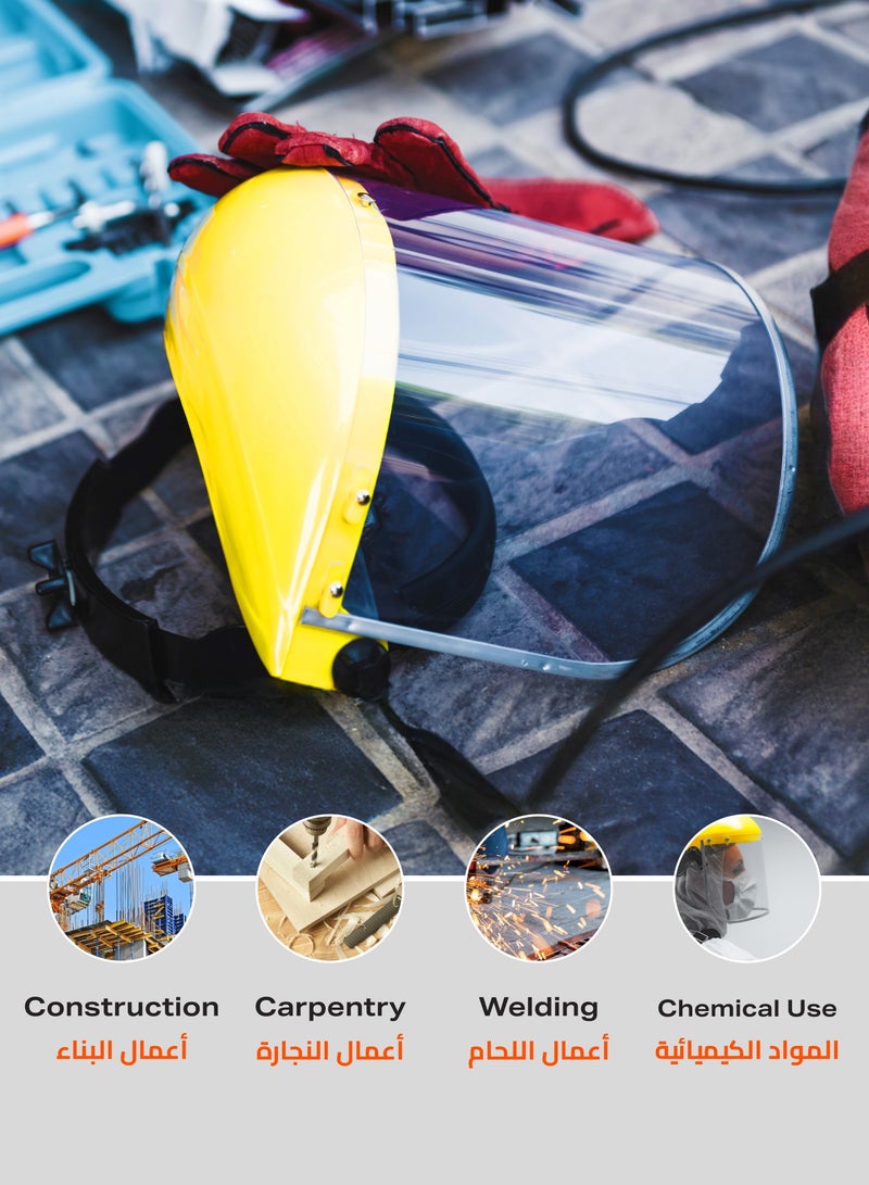 Protective Welding Face – Yellow – Full Transparent Shield with Adjustable Headgear and Clear Visor – Ideal for Welding, Cutting, and Workshop Safety