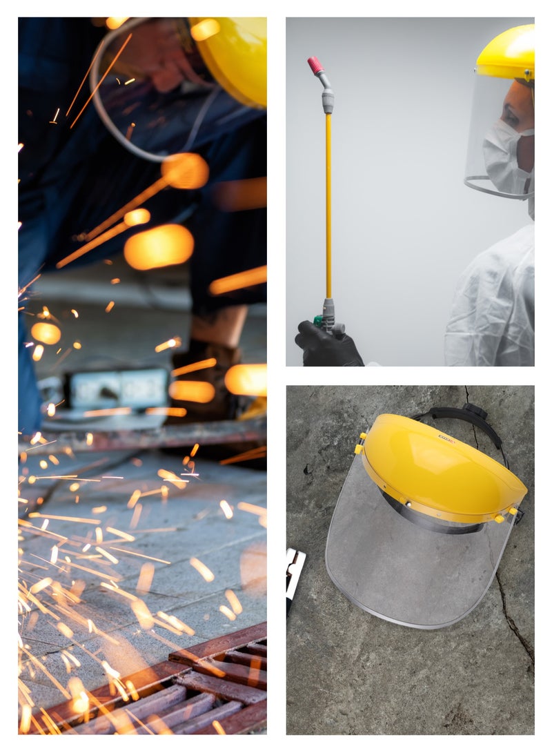 Protective Welding Face – Yellow – Full Transparent Shield with Adjustable Headgear and Clear Visor – Ideal for Welding, Cutting, and Workshop Safety