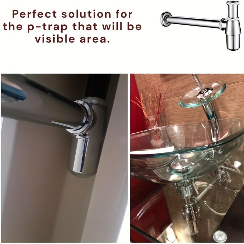 Chrome Basin Bottle Trap Anti Overflow Waste Pipe Kit 1 1/4 Inch Slip Inlet Drain - Image 5