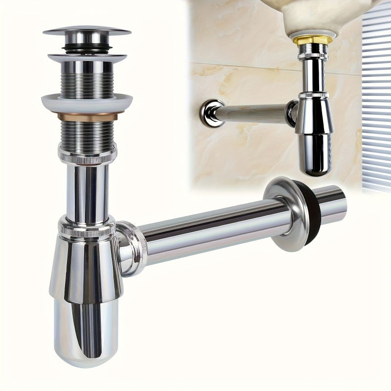 Chrome Basin Bottle Trap Anti Overflow Waste Pipe Kit 1 1/4 Inch Slip Inlet Drain - Image 1