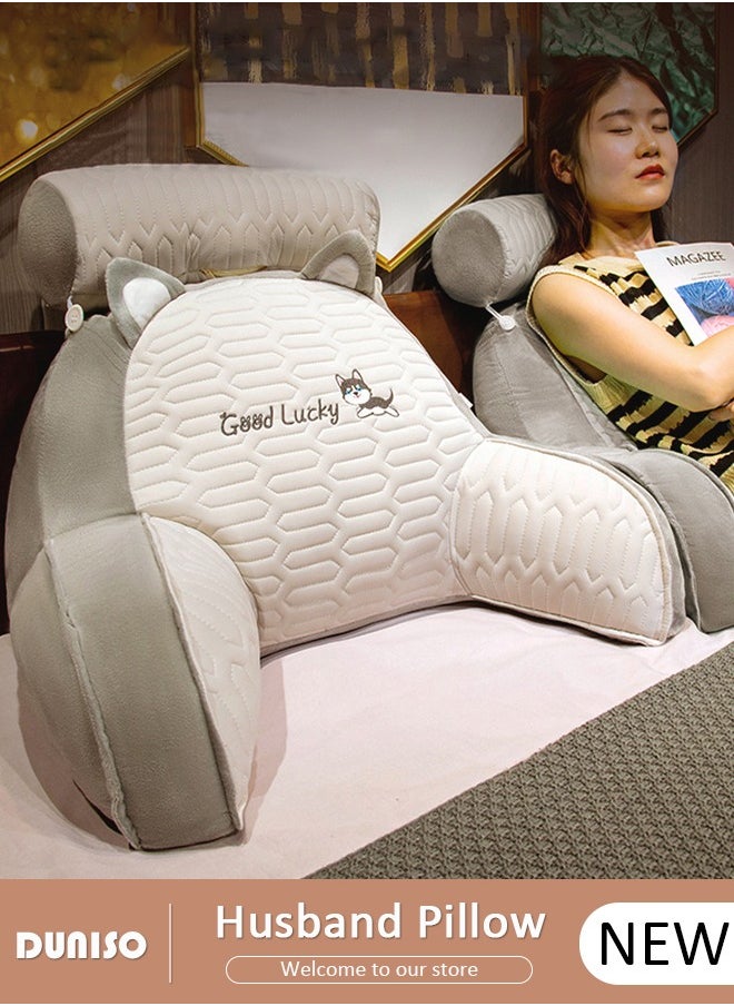 DUNISO - Adult Reading Lumbar Cushion, Memory Foam Pillow Backrest with Arms, Ultra-Comfy Removable Microplush Cover and Detachable Neck Roll Unmatched Pillow for Office Home Bedroom - Image 1