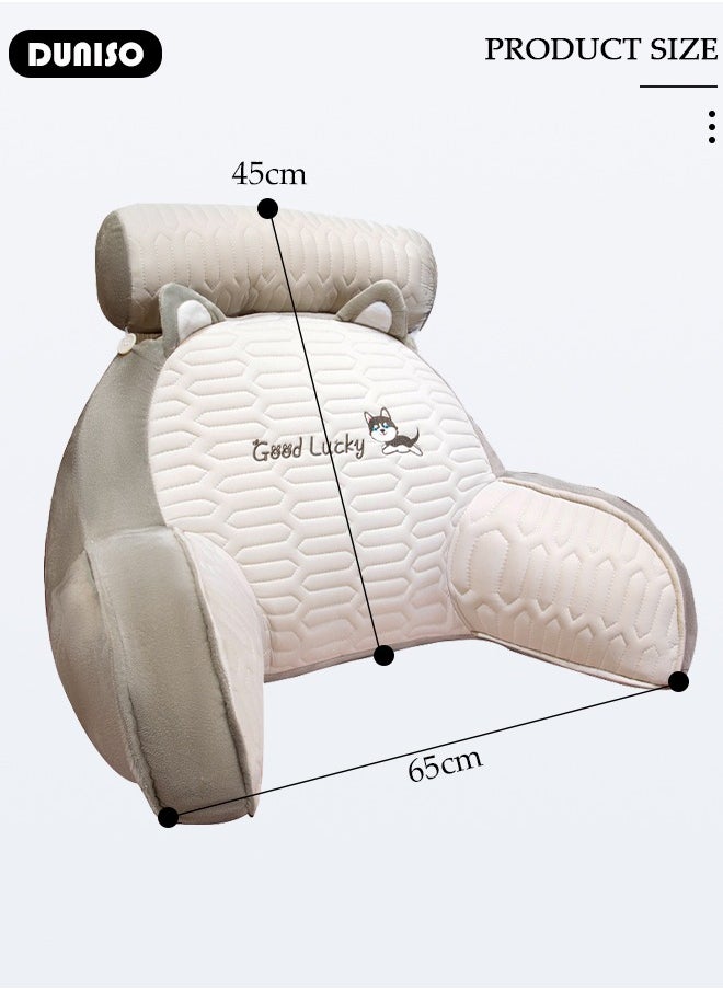 DUNISO - Adult Reading Lumbar Cushion, Memory Foam Pillow Backrest with Arms, Ultra-Comfy Removable Microplush Cover and Detachable Neck Roll Unmatched Pillow for Office Home Bedroom - Image 1