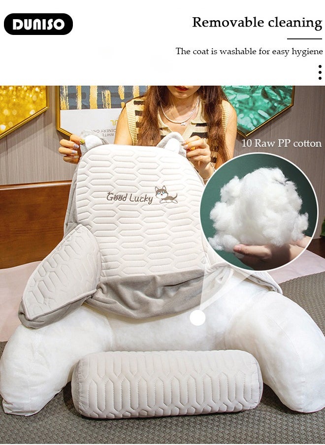 DUNISO - Adult Reading Lumbar Cushion, Memory Foam Pillow Backrest with Arms, Ultra-Comfy Removable Microplush Cover and Detachable Neck Roll Unmatched Pillow for Office Home Bedroom - Image 1