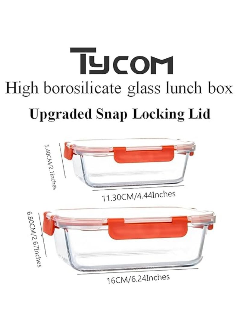 TYCOM Glass Meal Prep Containers (10 pcs Rectangle) Glass Food Storage Containers with Lids, Glass Lunch Box Portion Control, Airtight Glass Bento Box Lunch Containers 10P Rectangle Red  - Image 2
