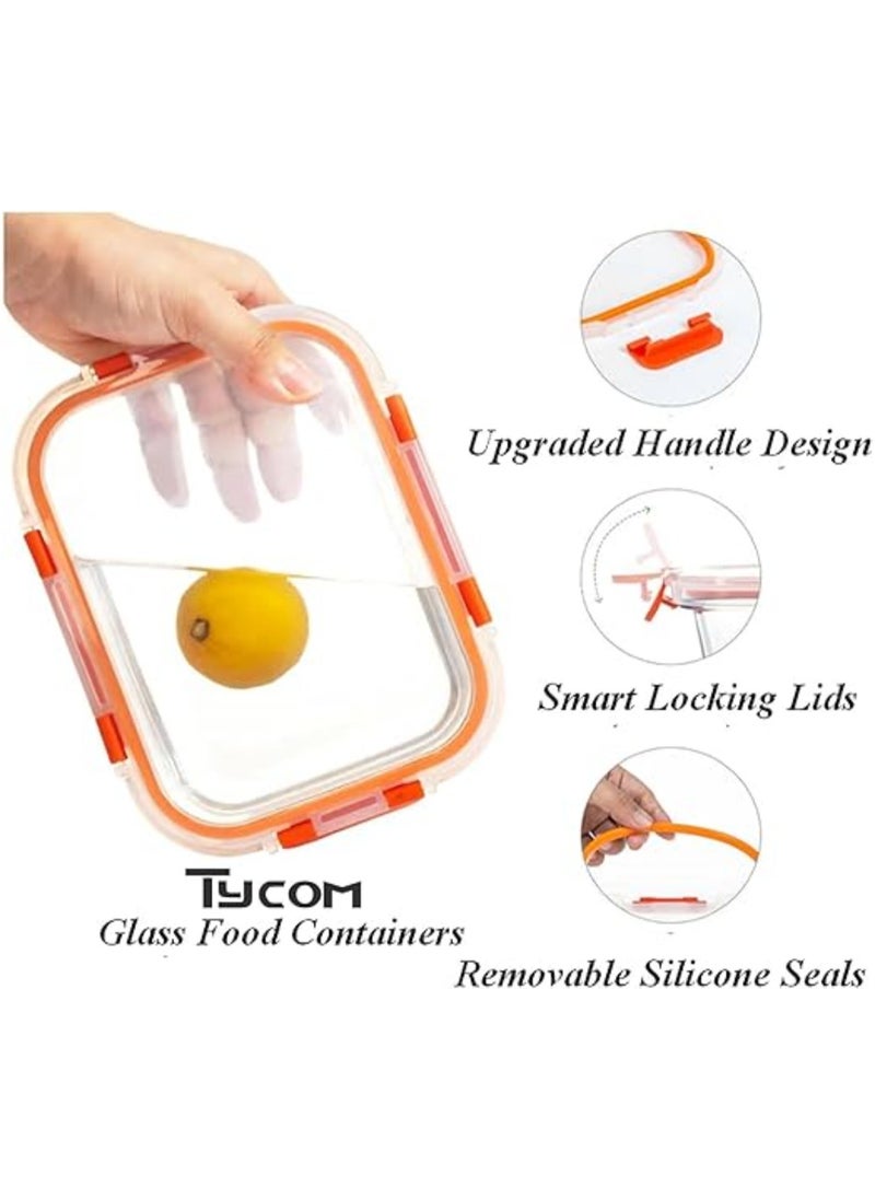 TYCOM Glass Meal Prep Containers (10 pcs Rectangle) Glass Food Storage Containers with Lids, Glass Lunch Box Portion Control, Airtight Glass Bento Box Lunch Containers 10P Rectangle Red  - Image 3