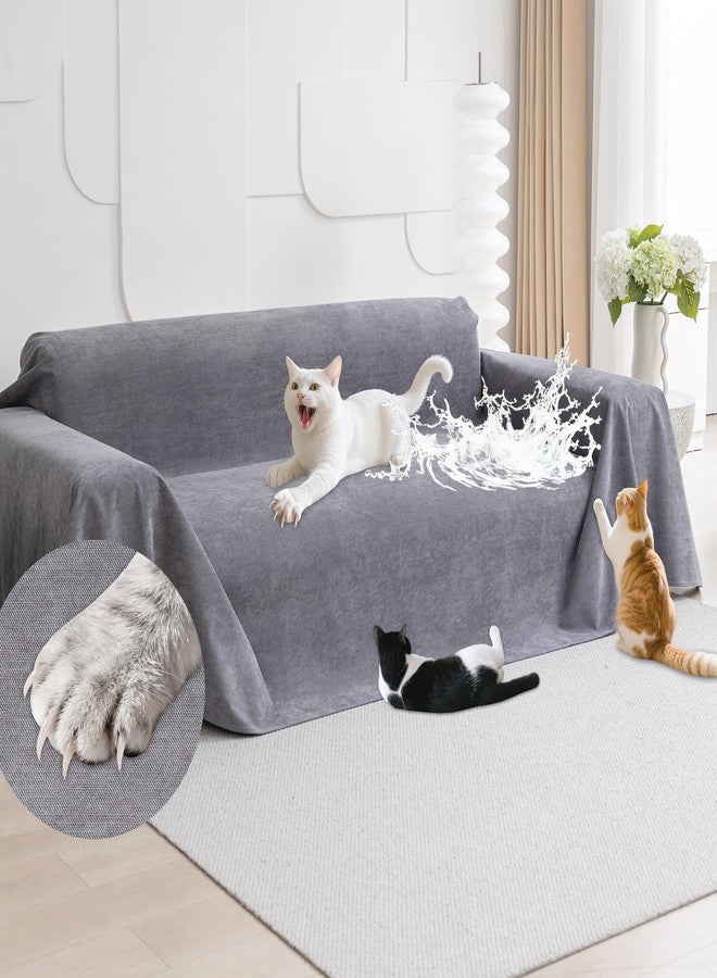 Loiion Cat Scratch Furniture Protector - Anti-Slip, Waterproof Sofa Cover to Keep Cats Off, Pet-Friendly Couch Protectors for 3 Cushion Couch, Gray Anti-Scratch Couch Cover for Pets and Kids 118"X71" - Image 1