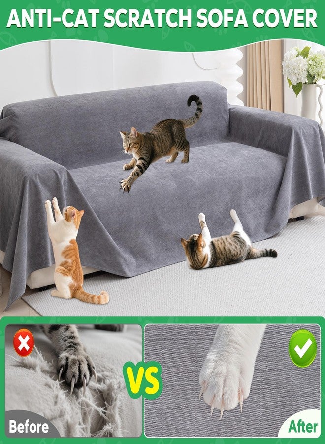 Loiion Cat Scratch Furniture Protector - Anti-Slip, Waterproof Sofa Cover to Keep Cats Off, Pet-Friendly Couch Protectors for 3 Cushion Couch, Gray Anti-Scratch Couch Cover for Pets and Kids 118"X71" - Image 2