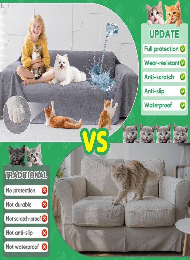 Loiion Cat Scratch Furniture Protector - Anti-Slip, Waterproof Sofa Cover to Keep Cats Off, Pet-Friendly Couch Protectors for 3 Cushion Couch, Gray Anti-Scratch Couch Cover for Pets and Kids 118"X71" - Image 3