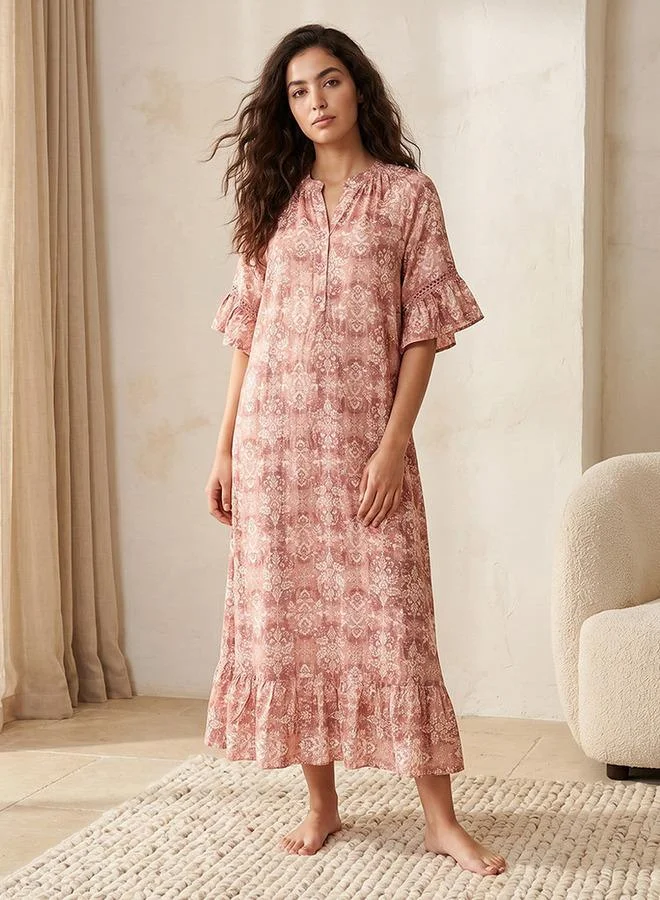 سبلاش فيڤ Night Gown Short Sleeve Botanical Print Viscose