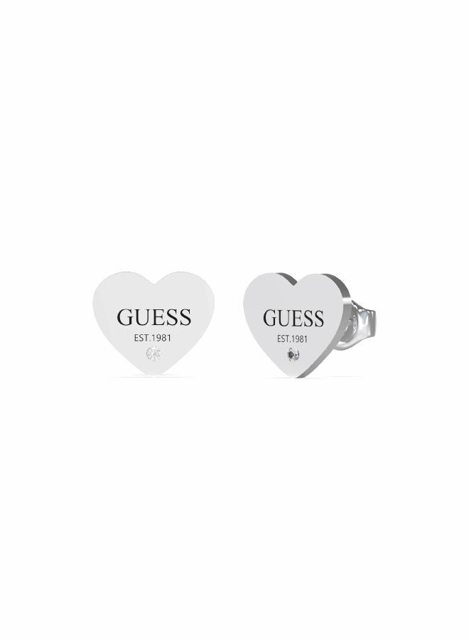 GUESS Plain Heart with Black Logo Earring