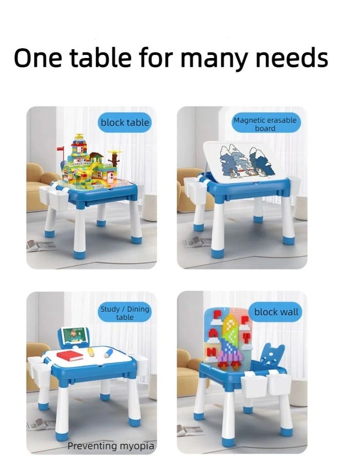 Multi-functional block learning table parent-child interaction puzzle DIY building large particles block toy table (contains DIY block particles 100Pcs and erasable paintbrush two) - Image 5