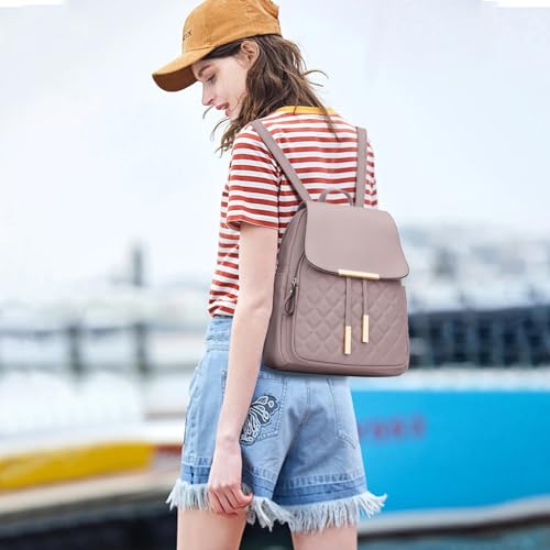 KKXIU Quilted Trendy Leather Backpack Purse for Women and Ladies Shoulder Travel Daypacks Bags with Wristlets (Y-Pink) - Image 2