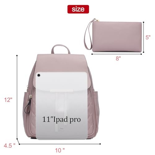 KKXIU Quilted Trendy Leather Backpack Purse for Women and Ladies Shoulder Travel Daypacks Bags with Wristlets (Y-Pink) - Image 5