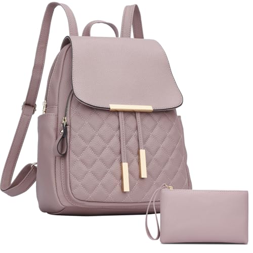 KKXIU Quilted Trendy Leather Backpack Purse for Women and Ladies Shoulder Travel Daypacks Bags with Wristlets (Y-Pink) - Image 1