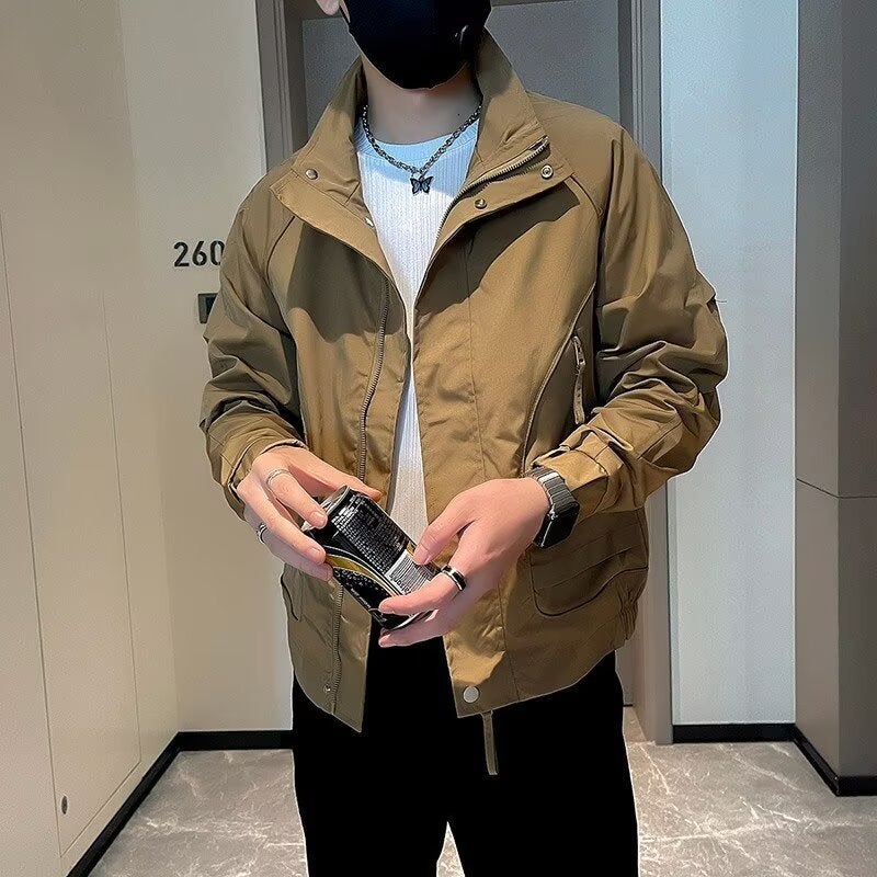 Style Work Jacket Men'S Fashionable Jacket All-Match Loose Korean Style Vertical Collar Jacket Jacket - Image 3