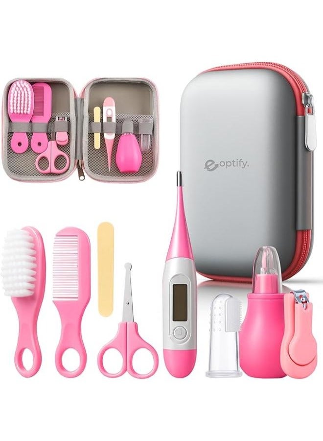 Eoptify 8-Piece Baby Grooming and Healthcare Kit with Multi-Functional Thermometer, Nail Clipper, Brush, Comb, Toothbrush, Scissors, and Nasal Aspirator, Portable Newborn Baby Nursing Care Essentials for Infants Toddlers & Kids - Image 1