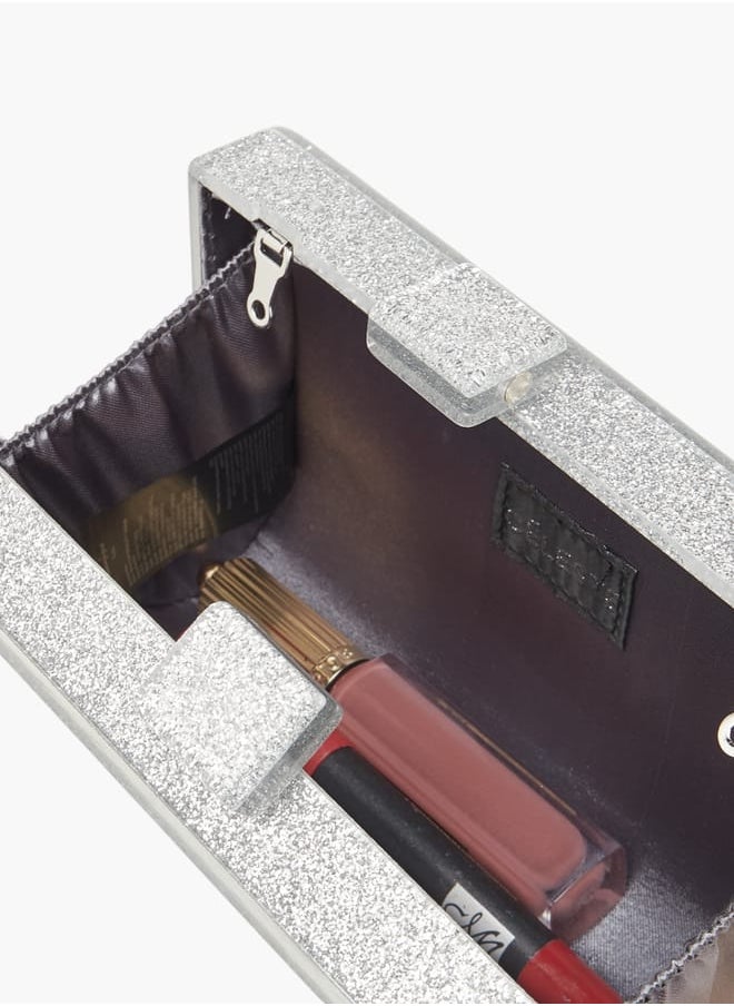 Women Embellished Clutch with Detachable Chain Strap and Clasp Closure
