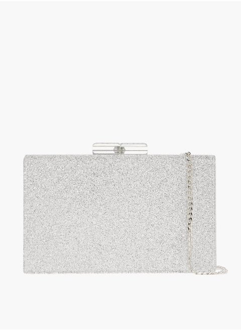 Women Embellished Clutch with Detachable Chain Strap and Clasp Closure