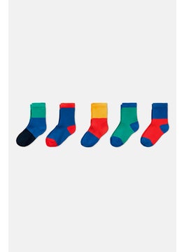 Kid Boys 5 Pairs Of Socks, Blue Combo