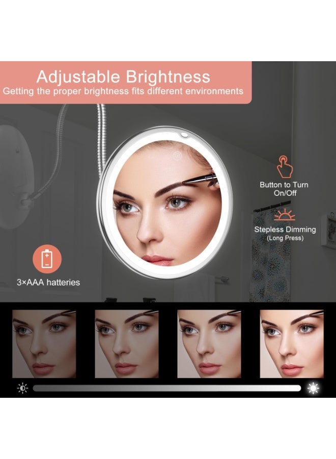 Lighted Makeup Mirror, 10X Magnifying Makeup Mirror with Suction Cups, Upgraded 3 Colors & Dimming Lights, 360° Swivel Flexible Mirror, Magnifying Travel Vanity Mirror for Bathroom Shaving - Image 3