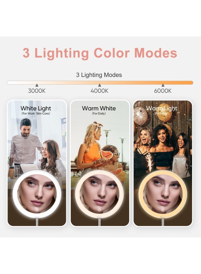 Lighted Makeup Mirror, 10X Magnifying Makeup Mirror with Suction Cups, Upgraded 3 Colors & Dimming Lights, 360° Swivel Flexible Mirror, Magnifying Travel Vanity Mirror for Bathroom Shaving - Image 5