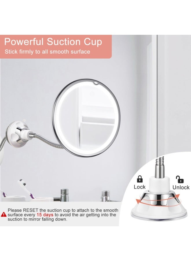 Lighted Makeup Mirror, 10X Magnifying Makeup Mirror with Suction Cups, Upgraded 3 Colors & Dimming Lights, 360° Swivel Flexible Mirror, Magnifying Travel Vanity Mirror for Bathroom Shaving - Image 4