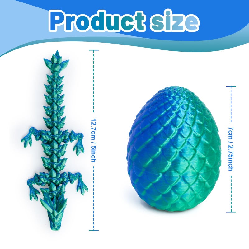 Flavery 4 Pack 3D Printed Dragon Easter Basket Stuffers, Small Eggs with Dragon Inside, Articulated Crystal Dragon Fidget Toy, Desk Pet, 3D Printing Home Decor (Blue+red+Green+Glow in The Dark) - Image 4