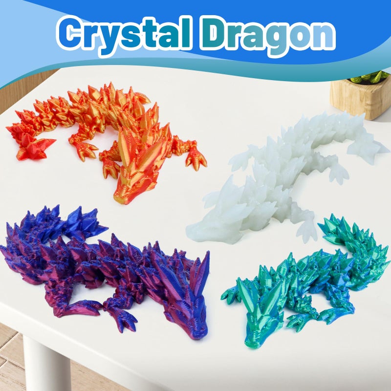Flavery 4 Pack 3D Printed Dragon Easter Basket Stuffers, Small Eggs with Dragon Inside, Articulated Crystal Dragon Fidget Toy, Desk Pet, 3D Printing Home Decor (Blue+red+Green+Glow in The Dark) - Image 2