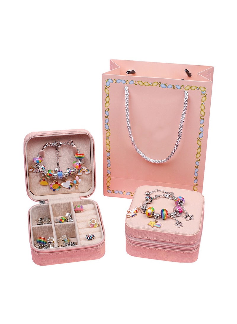 Princess Girls Bracelet Making Kit, 66pcs DIY Beaded Jewelry Making Kit, Easy to Craft Necklace Personalized Birthday Gifts With Portable Bracelet Organizer Box for Age 4-12 Girls - Rainbow  - Image 1