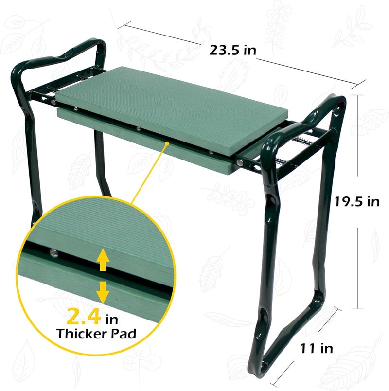 MaxWorks 50921 Folding Garden Kneeler Stool with 8 inch Wide Kneeling Pad with 1 Tools Pouch for Planting and Gardening - Image 2