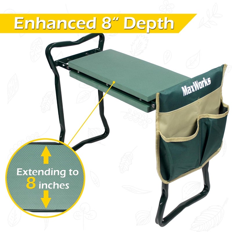 MaxWorks 50921 Folding Garden Kneeler Stool with 8 inch Wide Kneeling Pad with 1 Tools Pouch for Planting and Gardening - Image 4