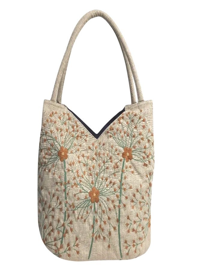 HCRAFT Embroidered Handbags for Women, Large Dandelion Shoulder Bag with Zipper,13.8x6.3x14.5 Fabric Tote Bag, Hobo Bags For Women, Mother's Day Bag, Tote Bag Aesthetic with Inner Pocket - Image 1