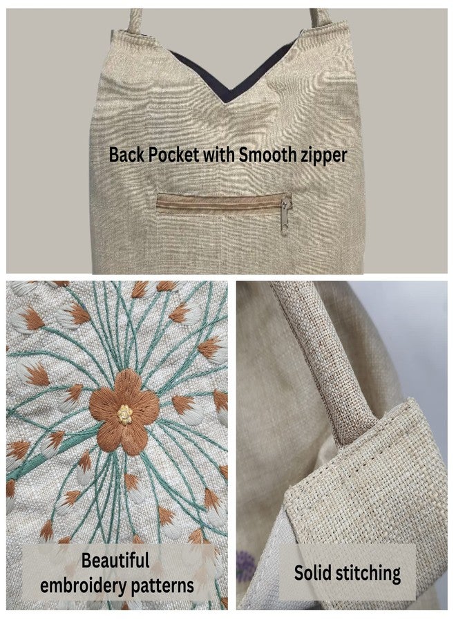 HCRAFT Embroidered Handbags for Women, Large Dandelion Shoulder Bag with Zipper,13.8x6.3x14.5 Fabric Tote Bag, Hobo Bags For Women, Mother's Day Bag, Tote Bag Aesthetic with Inner Pocket - Image 3