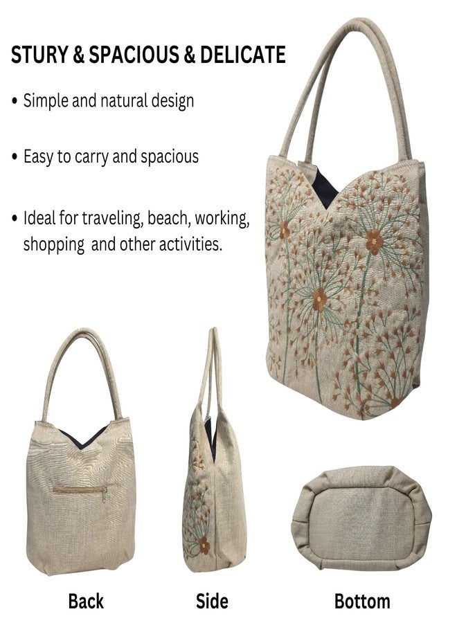 HCRAFT Embroidered Handbags for Women, Large Dandelion Shoulder Bag with Zipper,13.8x6.3x14.5 Fabric Tote Bag, Hobo Bags For Women, Mother's Day Bag, Tote Bag Aesthetic with Inner Pocket - Image 5