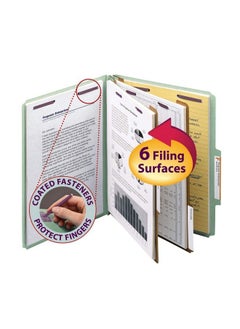 Smead Pressboard Classification File Folder With Safe Shield Fasteners 2 Dividers 2" Expansion Letter Size Gray Green 10 Per Box (14076)  - Image 3