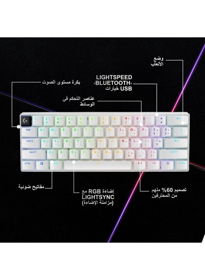 Logitech G PRO X 60 LIGHTSPEED Wireless Gaming Keyboard, Ultra Compact TKL 60% Mechanical Keyboard for Windows PC, LIGHTSYNC RGB, Dual-Shot PBT Keycaps, GX Optical Tactile Switches - White - Image 5