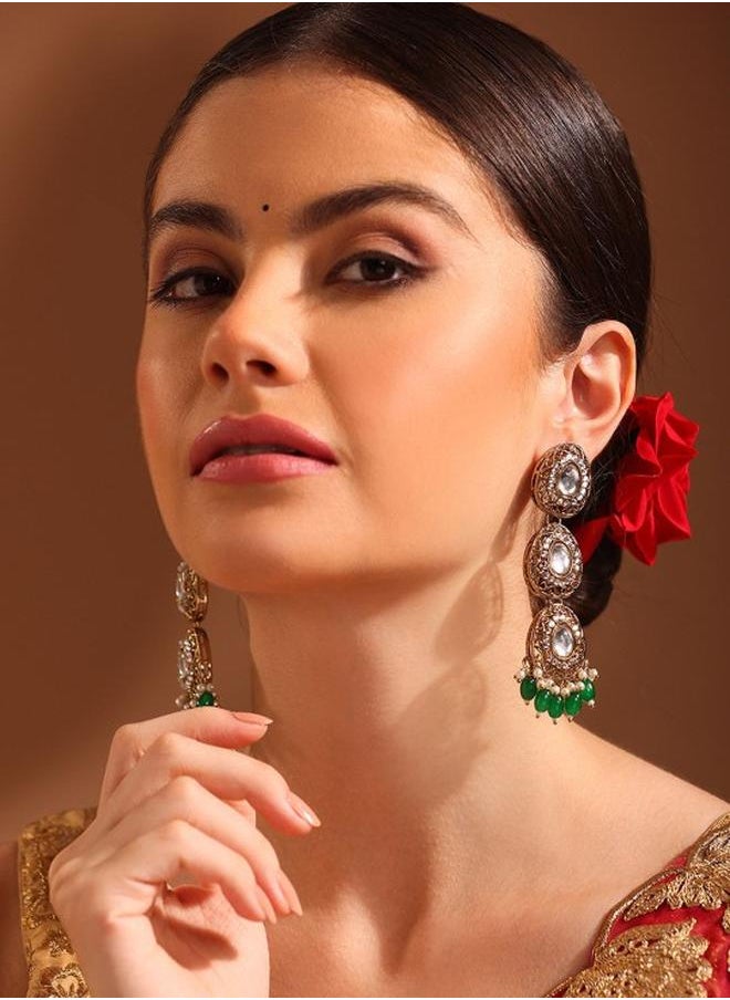 Priyaasi Elegant Women Green Brass Earrings with pattern and secured with Post and Back closure and styled in ideal for Ethnic moments — perfect for fashion-forward occasions.  - Image 5